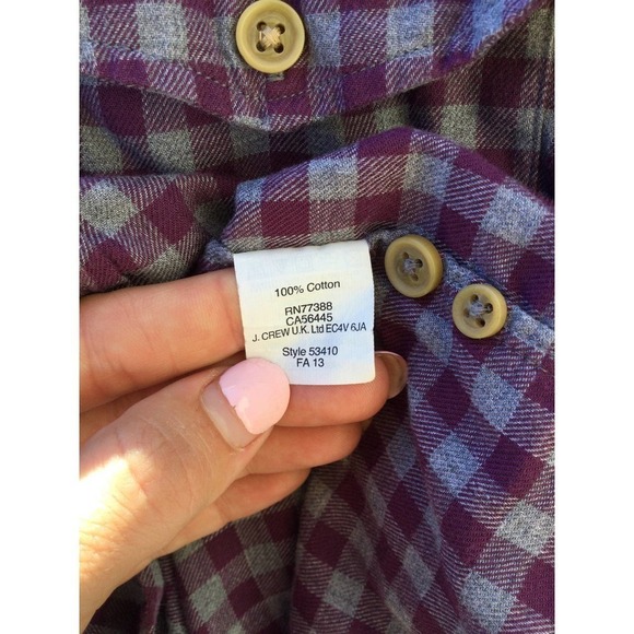 J.Crew Mens Flannel Button Down Shirt Workshirt Size Large Plaid Purple Fall - Picture 8 of 8